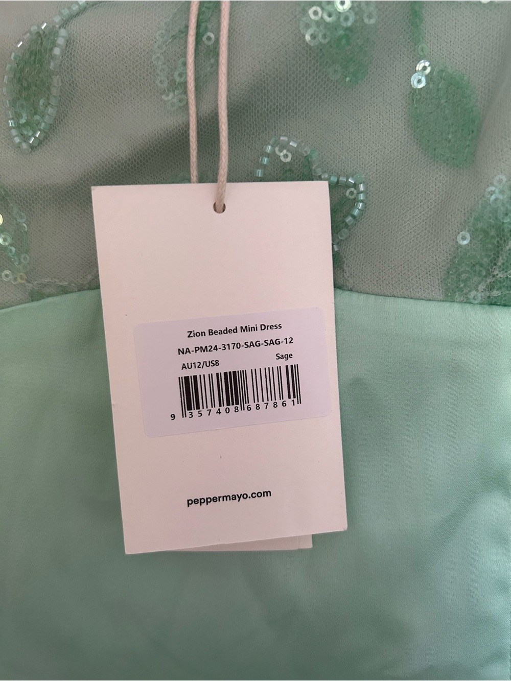 Embellished Mini Slip Dress in Mint Green - Picture 2 of 5